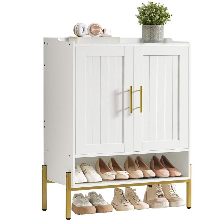 HOOBRO Schuhschrank, Schuhregal mit 2 Türen, Schuhaufbewahrung, Schuhkommode, Verstellbaren Regalen, Offenes Fach, Platzsparend, für Flur, Wohnzimmer