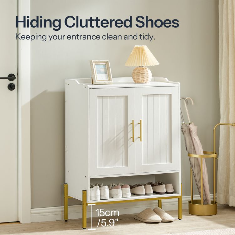 HOOBRO Schuhschrank, Schuhregal mit 2 Türen, Schuhaufbewahrung, Schuhkommode, Verstellbaren Regalen, Offenes Fach, Platzsparend, für Flur, Wohnzimmer