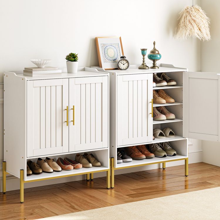 HOOBRO Schuhschrank, Schuhregal mit 2 Türen, Schuhaufbewahrung, Schuhkommode, Verstellbaren Regalen, Offenes Fach, Platzsparend, für Flur, Wohnzimmer