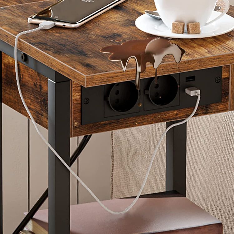 HOOBRO Beistelltisch mit Ladestation, Flip C-Form Sofatisch, Couchtisch mit Rädern und Ablagefläche, Nachttisch für Wohnzimmer, Schlafzimmer