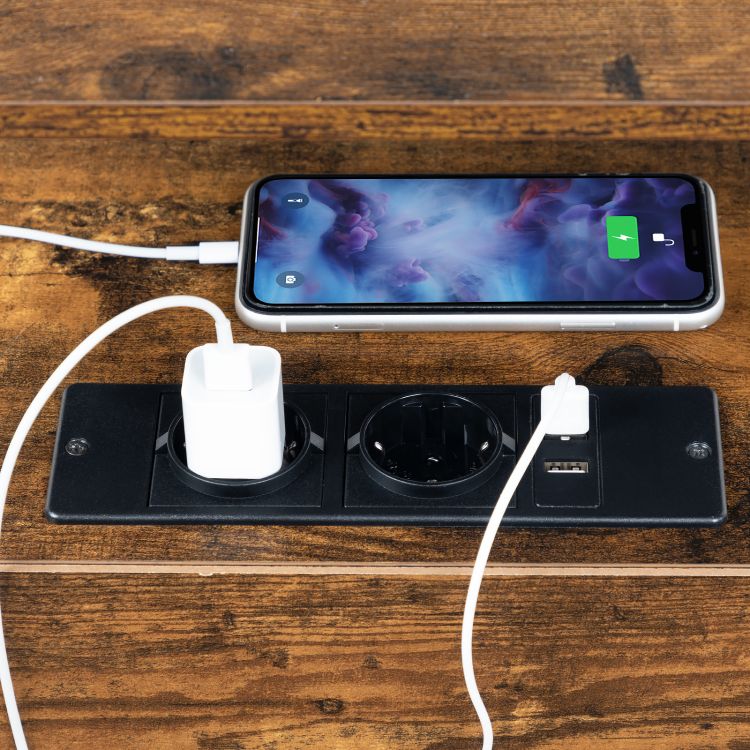 HOOBRO Nachttisch, Couchtisch mit Steckdosen und USB-Anschlüsse, Beistelltisch mit Schubladen und Ablagefläche für kleine Räume, Wohnzimmer, Schlafzimmer, einfach zu montieren