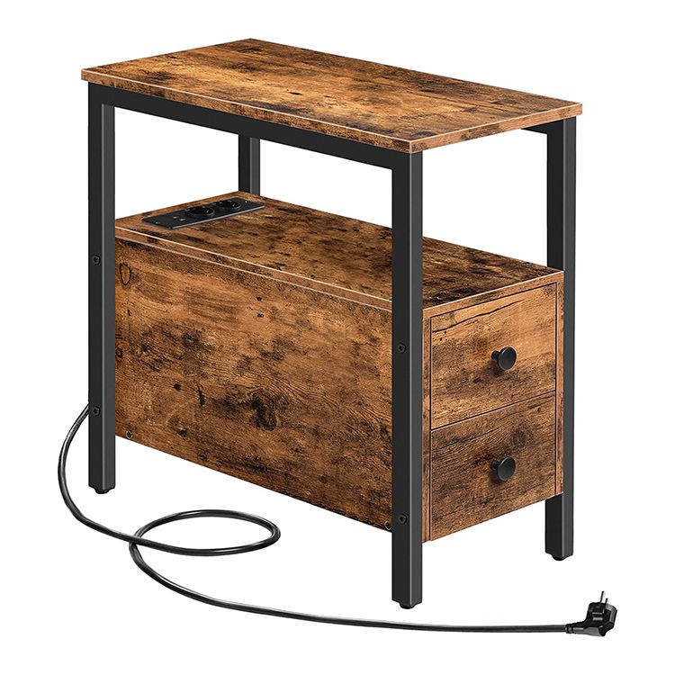 HOOBRO Beistelltisch mit Ladestation, Sofatisch mit 2 Schubladen und USB-Anschluss und Steckdose, Nachttisch für kleine Räume, Stabil und Robust, für Wohnzimmer, Schlafzimmer