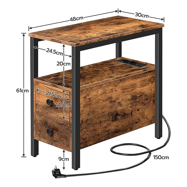 HOOBRO Beistelltisch mit Ladestation, Sofatisch mit 2 Schubladen und USB-Anschluss und Steckdose, Nachttisch für kleine Räume, Stabil und Robust, für Wohnzimmer, Schlafzimmer