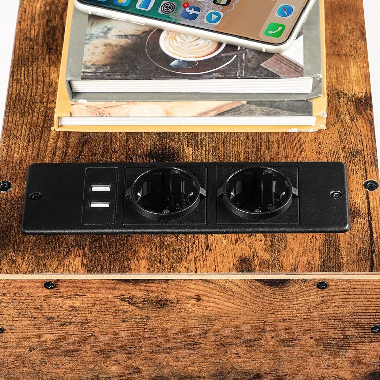 HOOBRO Beistelltisch mit Ladestation, Sofatisch mit 2 Schubladen und USB-Anschluss und Steckdose, Nachttisch für kleine Räume, Stabil und Robust, für Wohnzimmer, Schlafzimmer