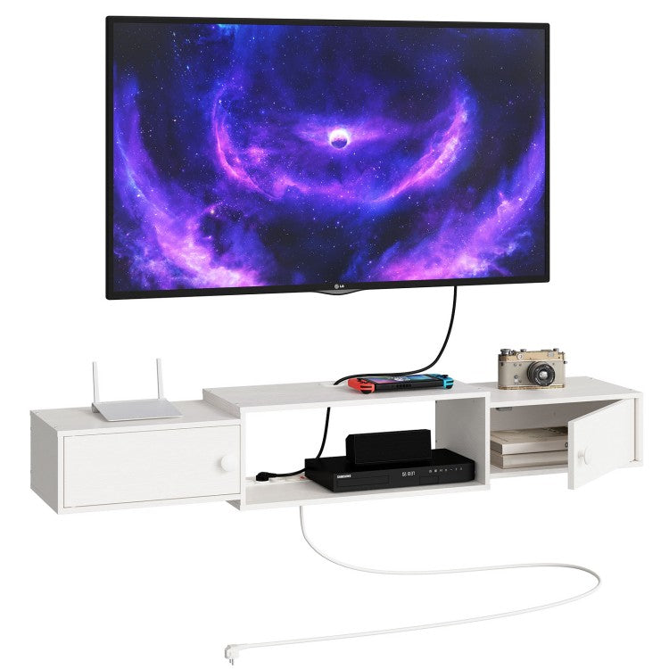 HOOBRO TV-Schrank hängend mit Steckdosen, 140 cm, TV-Lowboard, stehend oder hängend, Sideboard Fernsehschrank für das Wohnzimmer, Schlafzimmer