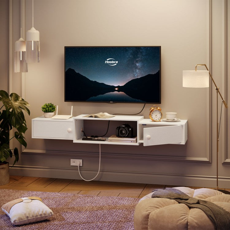 HOOBRO TV-Schrank hängend mit Steckdosen, 140 cm, TV-Lowboard, stehend oder hängend, Sideboard Fernsehschrank für das Wohnzimmer, Schlafzimmer
