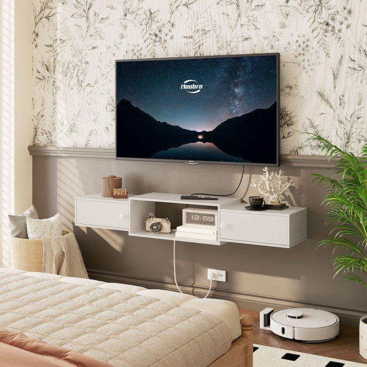 HOOBRO TV-Schrank hängend mit Steckdosen, 140 cm, TV-Lowboard, stehend oder hängend, Sideboard Fernsehschrank für das Wohnzimmer, Schlafzimmer