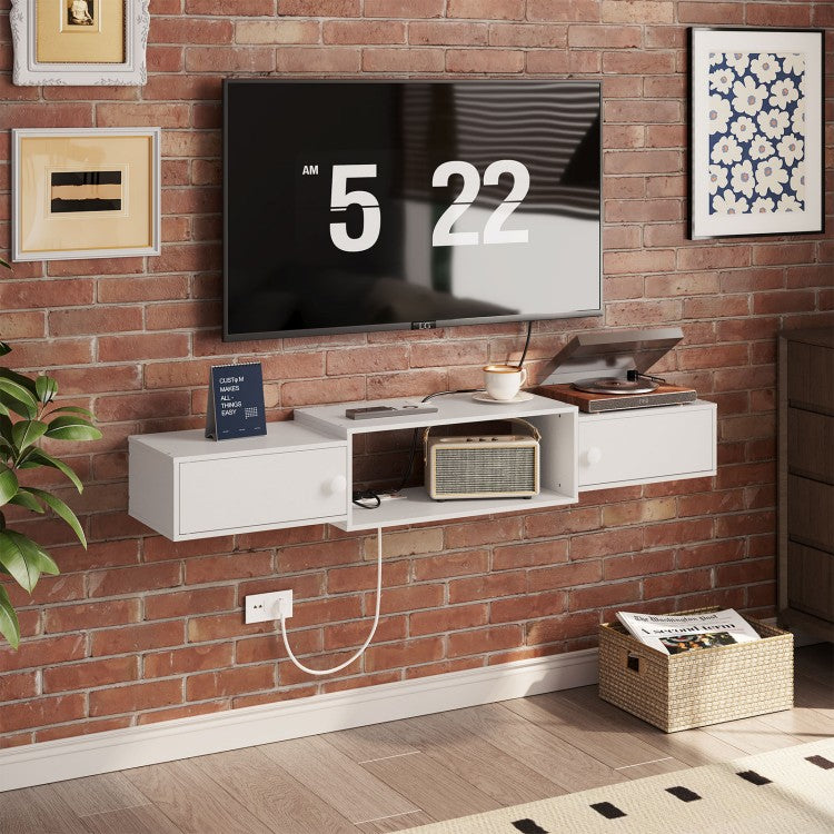 HOOBRO TV-Schrank hängend mit Steckdosen, 140 cm, TV-Lowboard, stehend oder hängend, Sideboard Fernsehschrank für das Wohnzimmer, Schlafzimmer