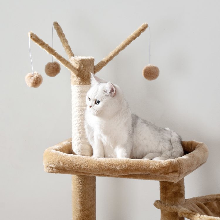 HOOBRO Kratzbaum mit Katzenklo-Schrank, 2-in-1 Katzenbaum, 150 cm, Versteckte Katzentoilettenmöbel, Schrank für Katzentoilette, mit Sisalstämmen, Abnehmbare Plüschball-Stange