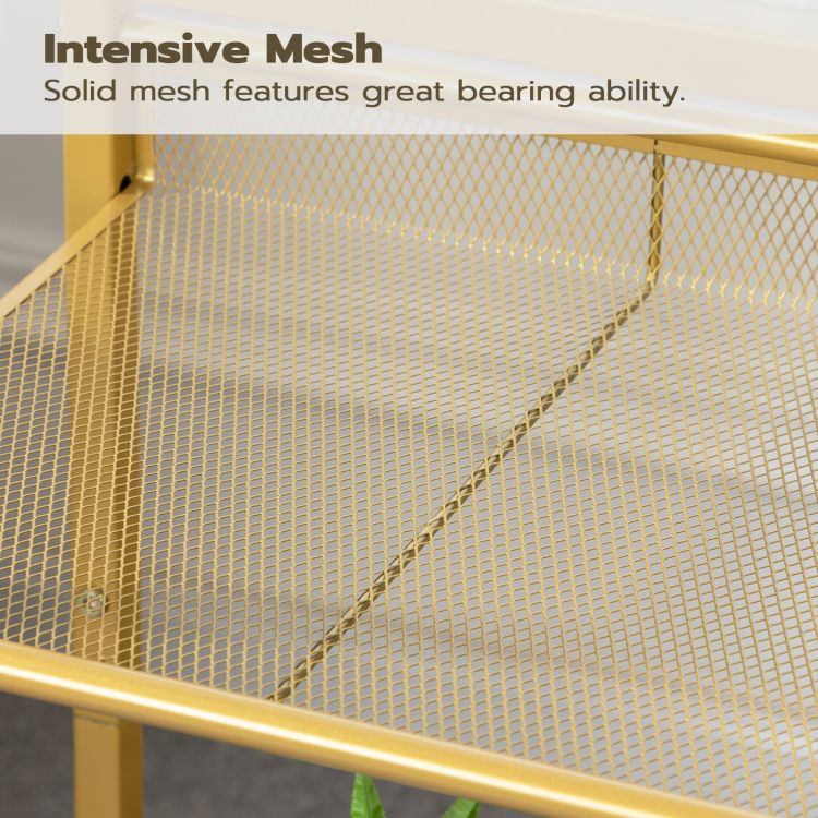 HOOBRO Beistelltisch Gold, Telefontisch, 3-stöckiger Nachttisch mit Platte aus gehärtetem Glas und Gitter, Sofatisch für Wohnzimmer, Schlafzimmer