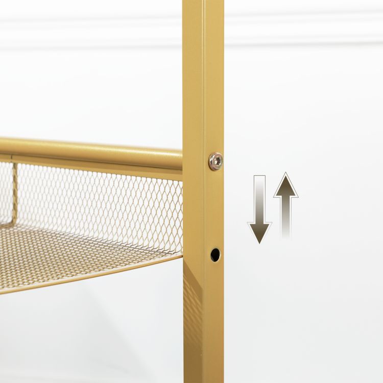 HOOBRO Beistelltisch Gold, Telefontisch, 3-stöckiger Nachttisch mit Platte aus gehärtetem Glas und Gitter, Sofatisch für Wohnzimmer, Schlafzimmer