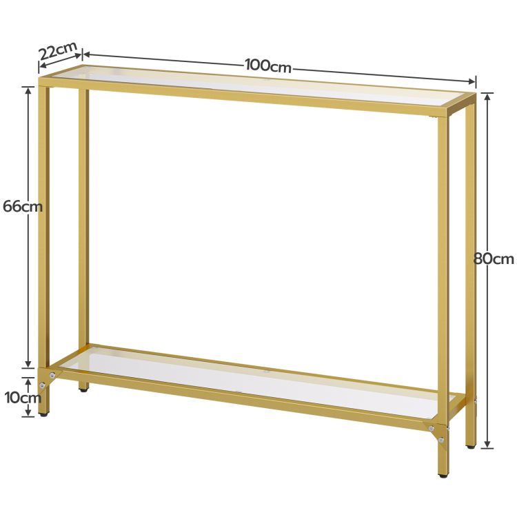 HOOBRO Konsolentisch mit Ablagen, 100 cm Beistelltisch, Hartglas, Eingangstisch, moderner Sofatisch, Ausstellungstisch, Metallgestell, für Wohnzimmer, Flur
