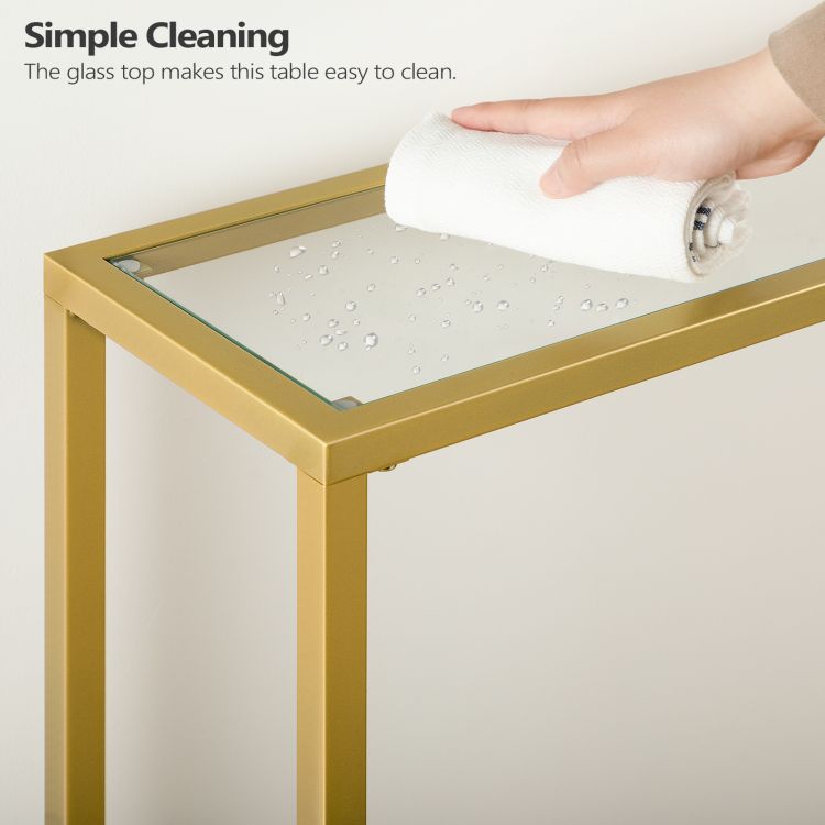 HOOBRO Konsolentisch mit Ablagen, 100 cm Beistelltisch, Hartglas, Eingangstisch, moderner Sofatisch, Ausstellungstisch, Metallgestell, für Wohnzimmer, Flur