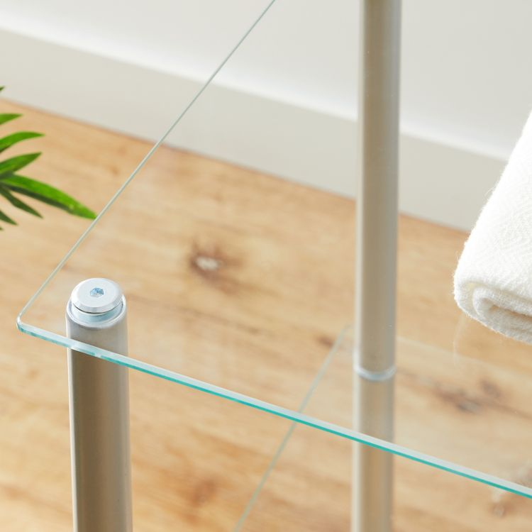 HOOBRO Glas Regal, 3 Etagen-Standregal, Robuster Glasregalständer für kleine Räume, Platzsparend, für Badezimmer, Schlafzimmer, Heimbüro, Gehärtetes Glas, Stahlrahmen