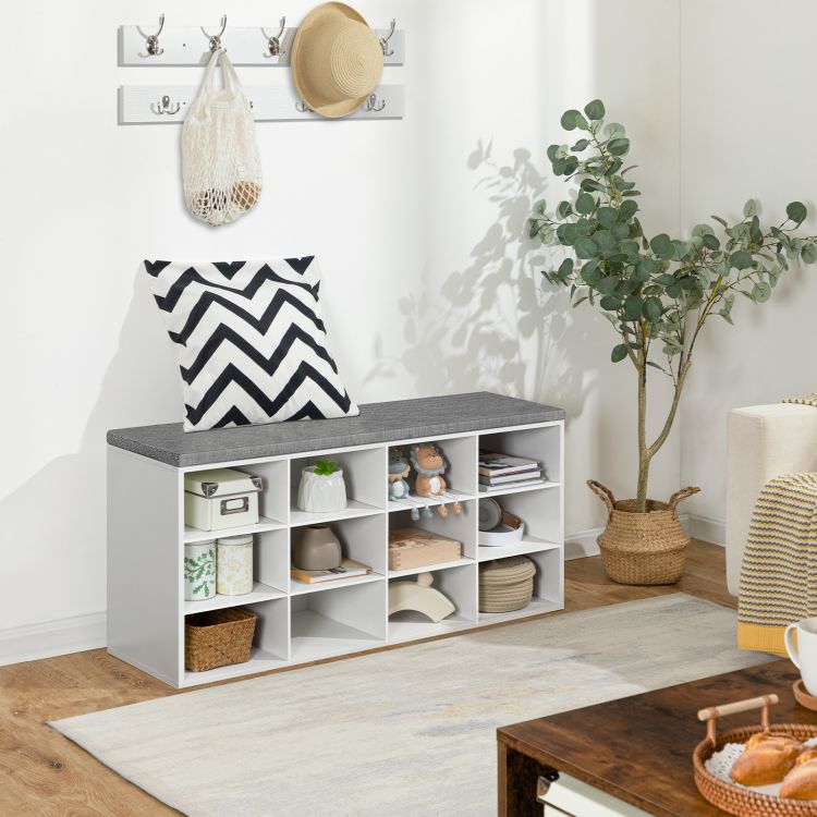 HOOBRO Garderobe Schuhregal Set, Schuhbank mit 12 Fächern, Schuhregal mit gepolsterter Sitzbank, Wandgarderobe mit 9 Haken, Schuhschrank für Flur, Eingangsbereich Schlafzimmer