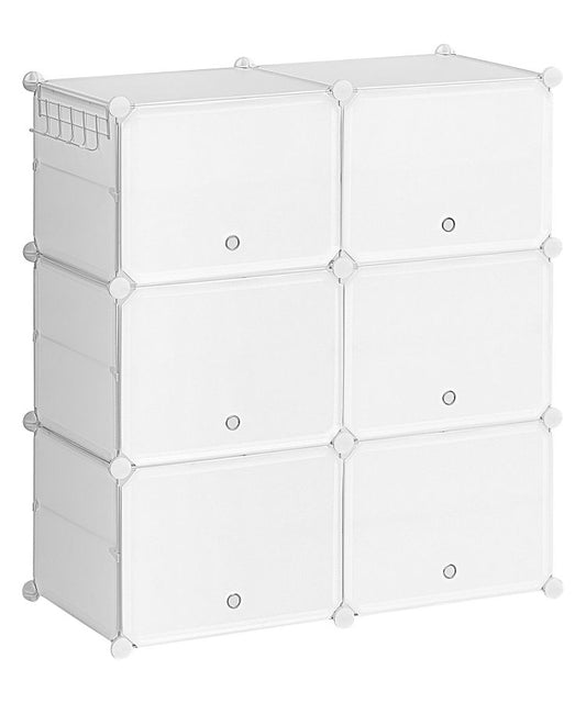 HOOBRO Schuhregal mit 6 Fächern, Schuhschrank, für 24 Paar Schuhe, 40 x 30 x 30 cm pro Fach, schmal, mit Türen, Kunststoff, für Wohnzimmer, Schlafzimmer, Flur, Eingang