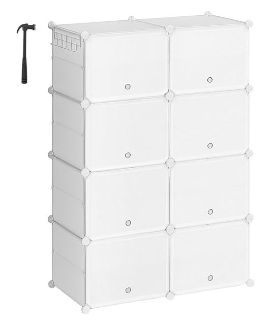 HOOBRO Schuhregal mit 8 Fächern, Schuhschrank, für 32 Paar Schuhe, 40 x 30 x 30 cm pro Fach, schmal, mit Türen, Kunststoff, für Wohnzimmer, Schlafzimmer, Flur, Eingang