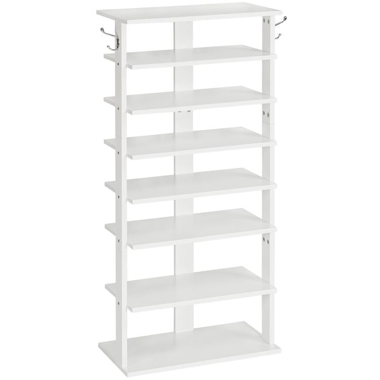 HOOBRO 8-lagiges Schuhregal, schmales Schuhablage, 50 cm Schuhschrank mit 2 Haken, Ablagegestelle, platzsparend, Eingang, Wohnzimmer