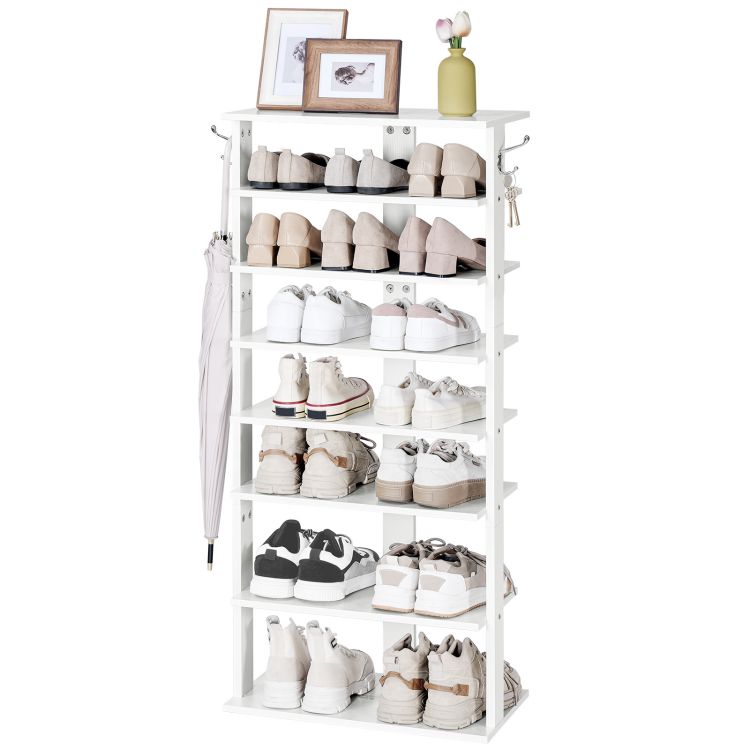 HOOBRO 8-lagiges Schuhregal, schmales Schuhablage, 50 cm Schuhschrank mit 2 Haken, Ablagegestelle, platzsparend, Eingang, Wohnzimmer