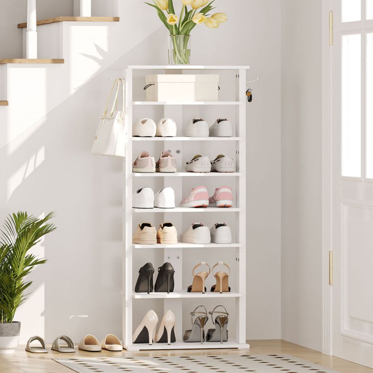 HOOBRO 8-lagiges Schuhregal, schmales Schuhablage, 50 cm Schuhschrank mit 2 Haken, Ablagegestelle, platzsparend, Eingang, Wohnzimmer