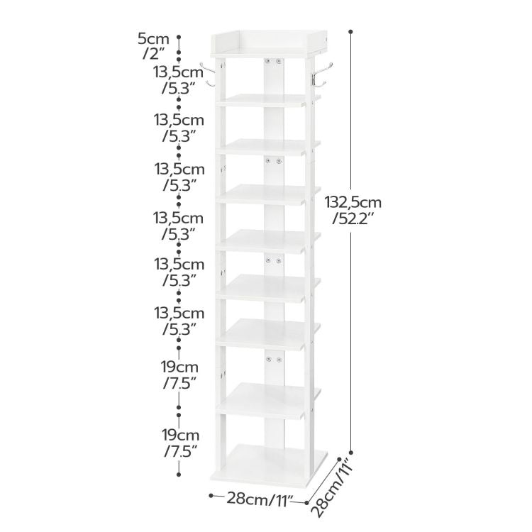 HOOBRO Schuhregal, vertikales Schuhablage, 9-lagiges Schuhschrank, schmale Schuhständer mit Zaun und Haken, platzsparend, für Flur, Wohnzimmer, Schlafzimmer