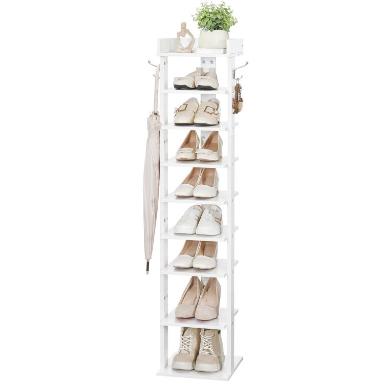 HOOBRO Schuhregal, vertikales Schuhablage, 9-lagiges Schuhschrank, schmale Schuhständer mit Zaun und Haken, platzsparend, für Flur, Wohnzimmer, Schlafzimmer