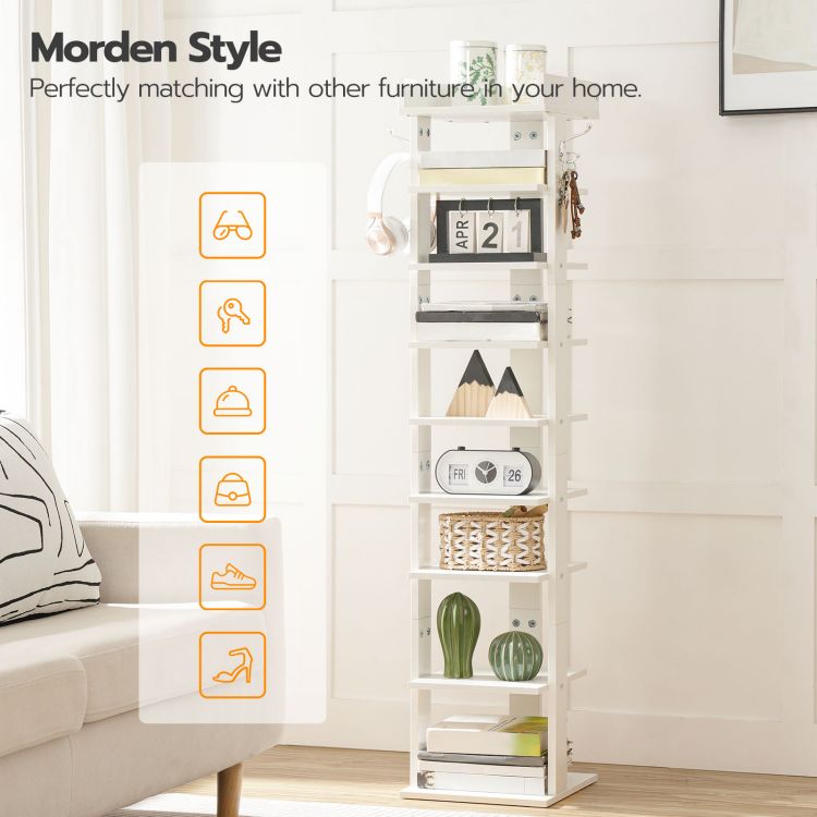 HOOBRO Schuhregal, vertikales Schuhablage, 9-lagiges Schuhschrank, schmale Schuhständer mit Zaun und Haken, platzsparend, für Flur, Wohnzimmer, Schlafzimmer