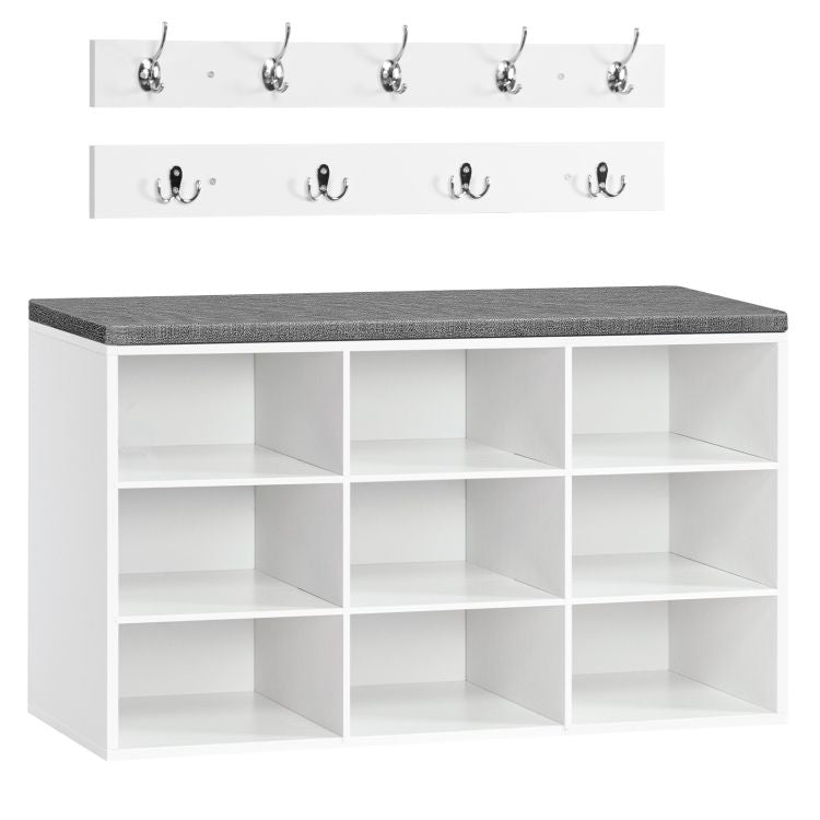 HOOBRO Garderobe Schuhregal Set, Schuhbank mit 9 F Cher, Schuhregal mit gepolsterter Sitzbank, Wandgarderobe mit 9 Haken, Schuhschrank f r Flur, Eingangsbereich