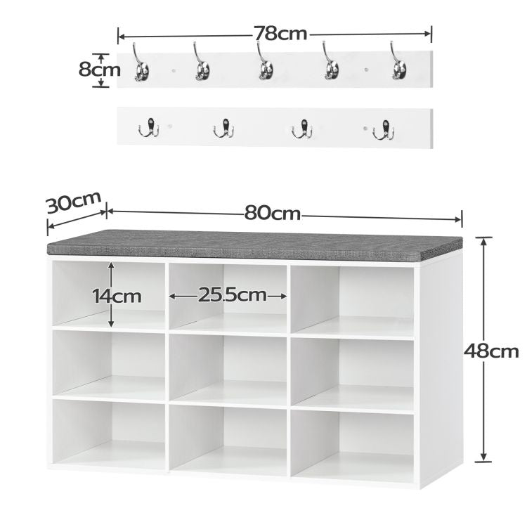 HOOBRO Garderobe Schuhregal Set, Schuhbank mit 9 F Cher, Schuhregal mit gepolsterter Sitzbank, Wandgarderobe mit 9 Haken, Schuhschrank f r Flur, Eingangsbereich