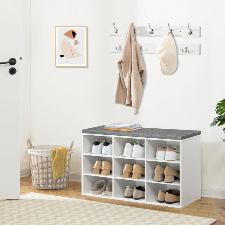 HOOBRO Garderobe Schuhregal Set, Schuhbank mit 9 F Cher, Schuhregal mit gepolsterter Sitzbank, Wandgarderobe mit 9 Haken, Schuhschrank f r Flur, Eingangsbereich