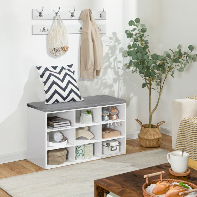 HOOBRO Garderobe Schuhregal Set, Schuhbank mit 9 F Cher, Schuhregal mit gepolsterter Sitzbank, Wandgarderobe mit 9 Haken, Schuhschrank f r Flur, Eingangsbereich
