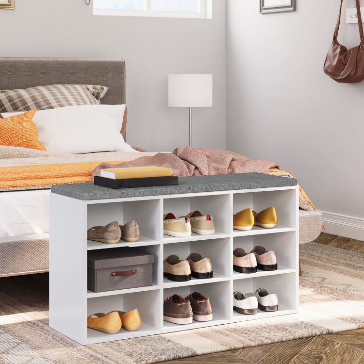 HOOBRO Garderobe Schuhregal Set, Schuhbank mit 9 F Cher, Schuhregal mit gepolsterter Sitzbank, Wandgarderobe mit 9 Haken, Schuhschrank f r Flur, Eingangsbereich
