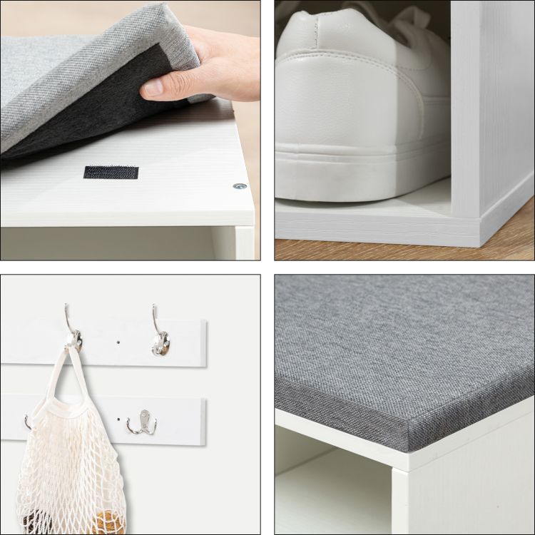 HOOBRO Garderobe Schuhregal Set, Schuhbank mit 9 F Cher, Schuhregal mit gepolsterter Sitzbank, Wandgarderobe mit 9 Haken, Schuhschrank f r Flur, Eingangsbereich