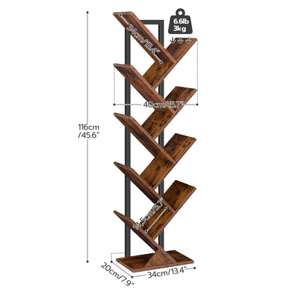 HOOBRO 9-Tier Floor-Standing Wooden Tree Bookshelf