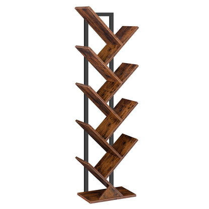 HOOBRO 9-Tier Floor-Standing Wooden Tree Bookshelf