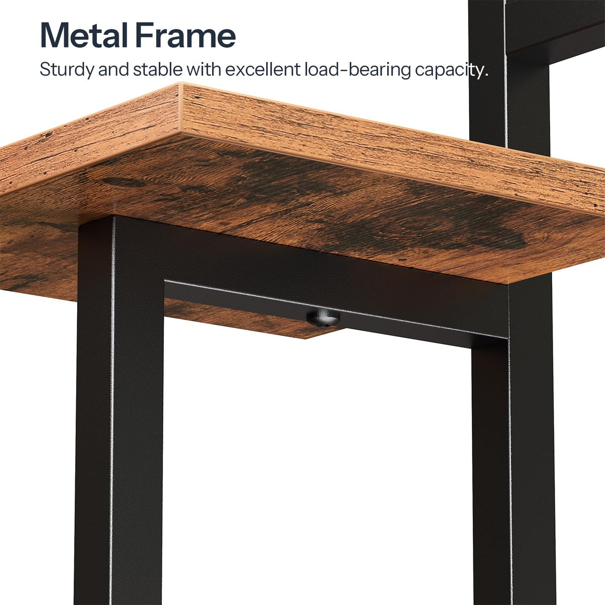 Wooden table with black metal frame on a white background