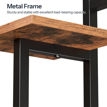 Wooden table with black metal frame on a white background