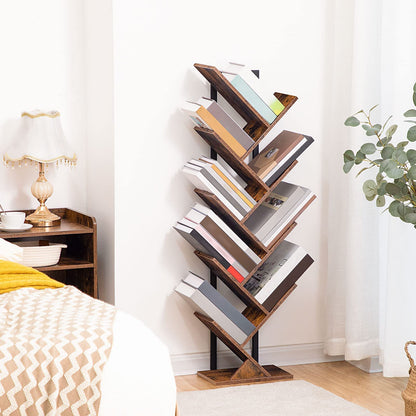HOOBRO 9-Tier Floor-Standing Wooden Tree Bookshelf