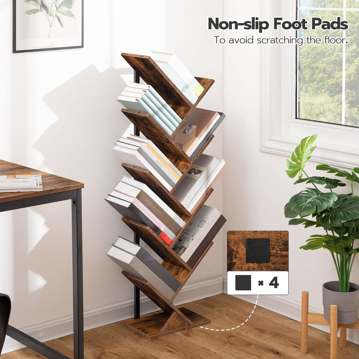 HOOBRO 9-Tier Floor-Standing Wooden Tree Bookshelf