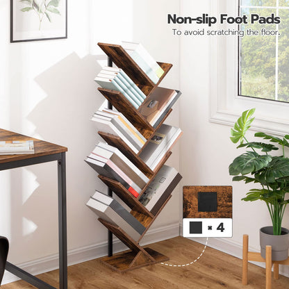 HOOBRO 9-Tier Floor-Standing Wooden Tree Bookshelf