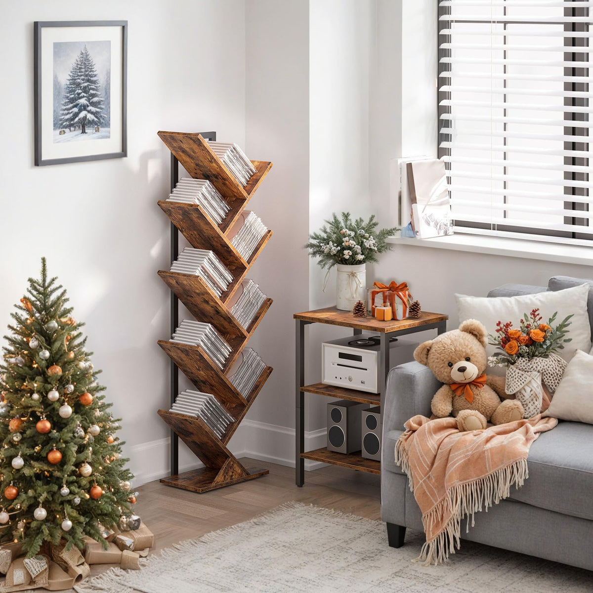 HOOBRO 9-Tier Floor-Standing Wooden Tree Bookshelf