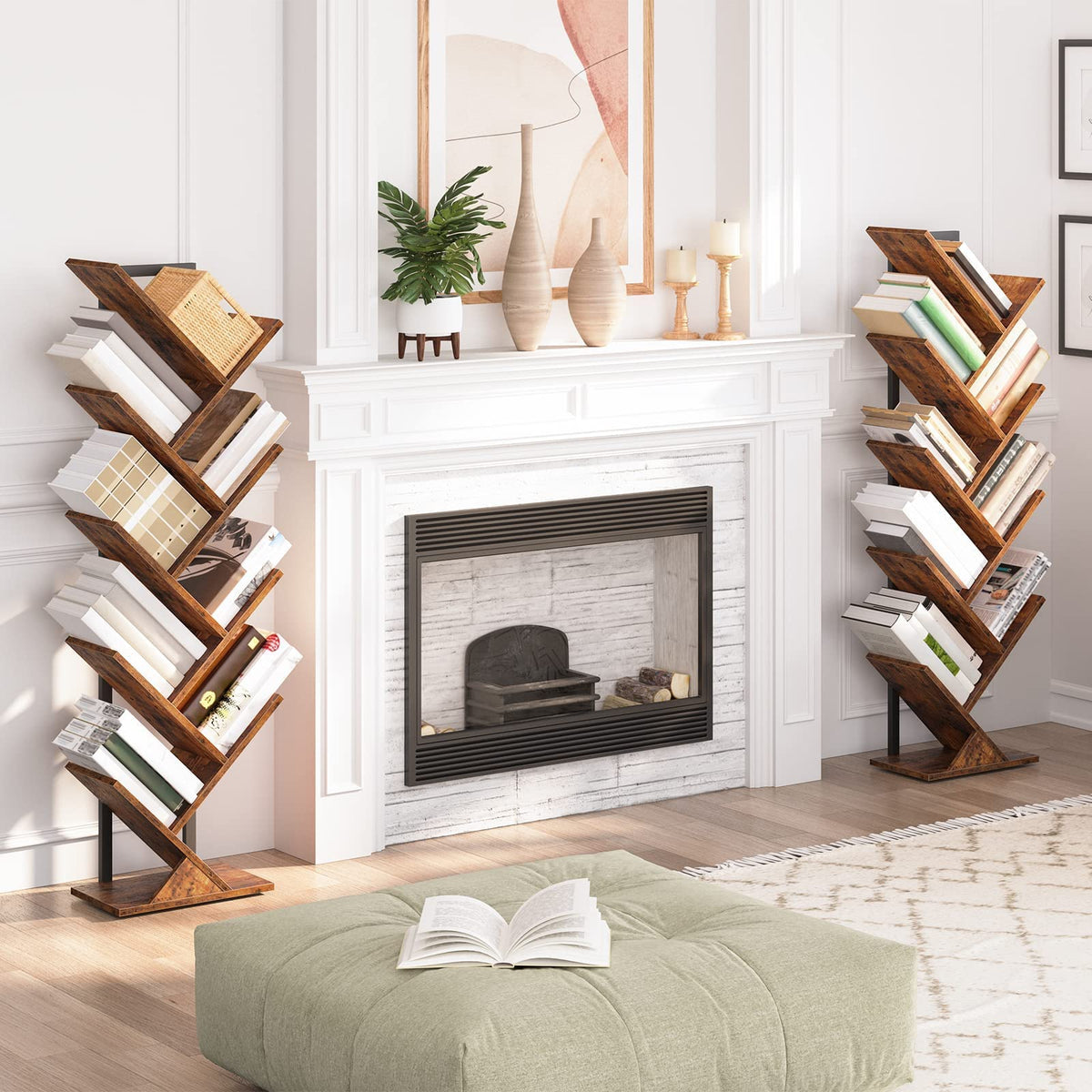 HOOBRO 9-Tier Floor-Standing Wooden Tree Bookshelf