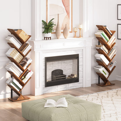 HOOBRO 9-Tier Floor-Standing Wooden Tree Bookshelf