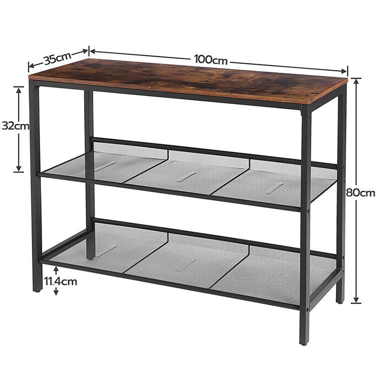 HOOBRO Konsolentisch, Sofatisch mit 2 flachen oder schräg verstellbaren Netzregalen, Flurtisch und Sideboard im Eingangsbereich, Wohnzimmerkorridor, einfache Montage, industriell
