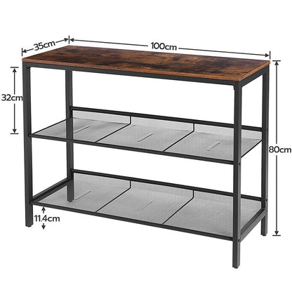 HOOBRO Konsolentisch, Sofatisch mit 2 flachen oder schräg verstellbaren Netzregalen, Flurtisch und Sideboard im Eingangsbereich, Wohnzimmerkorridor, einfache Montage, industriell