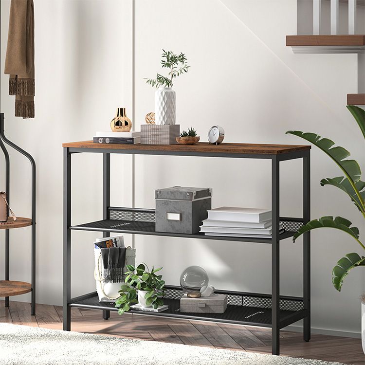 HOOBRO Konsolentisch, Sofatisch mit 2 flachen oder schräg verstellbaren Netzregalen, Flurtisch und Sideboard im Eingangsbereich, Wohnzimmerkorridor, einfache Montage, industriell