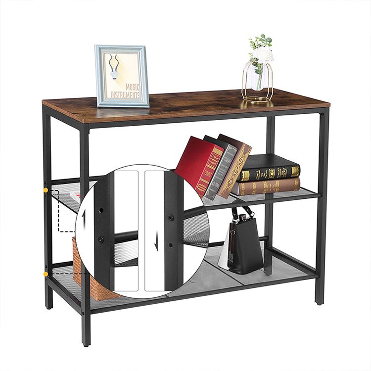 HOOBRO Konsolentisch, Sofatisch mit 2 flachen oder schräg verstellbaren Netzregalen, Flurtisch und Sideboard im Eingangsbereich, Wohnzimmerkorridor, einfache Montage, industriell