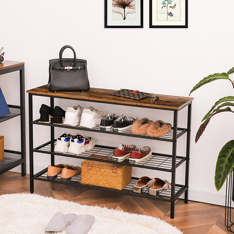 HOOBRO 4 Ebenen Schuhregal, Schuhablage schmal, 100 x 30 x 68 cm, Schuh-Organizer mit sitzfläche, Eingang, Wohnzimmer, Flur, Schlafzimmer, Industrielle