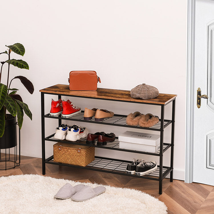 HOOBRO 4 Ebenen Schuhregal, Schuhablage schmal, 100 x 30 x 68 cm, Schuh-Organizer mit sitzfläche, Eingang, Wohnzimmer, Flur, Schlafzimmer, Industrielle