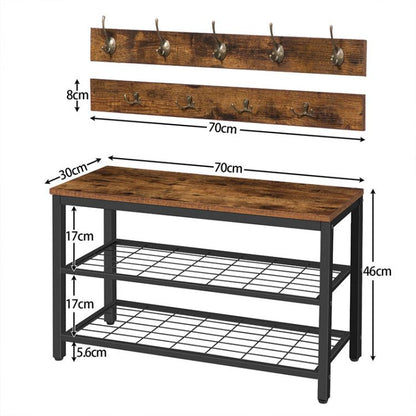 HOOBRO Garderobe Schuhregal Set, Schuhbank mit Sitzfläche, Garderobenständer, Wandgarderobe mit 9 Haken, Flurgarderobe, für Flur, Eingangsbereich, Industrielles